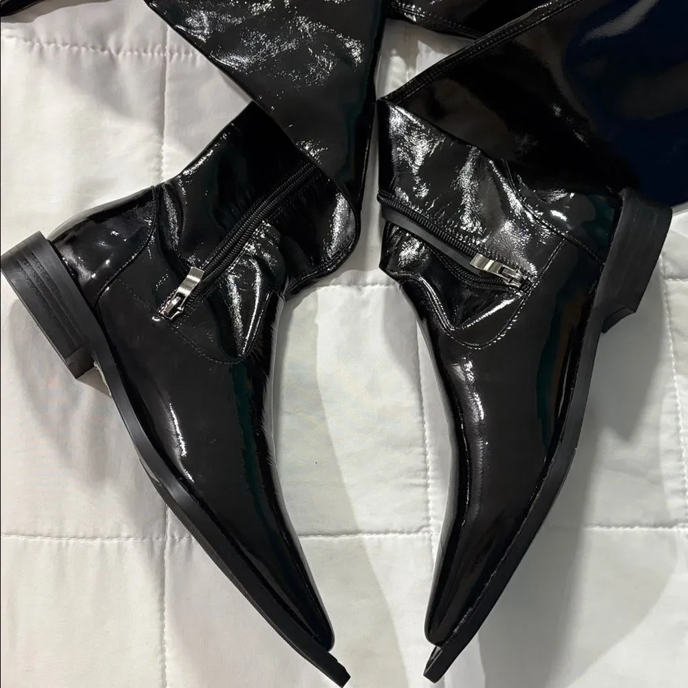Custom Shoes black patent over the knee point toe boot